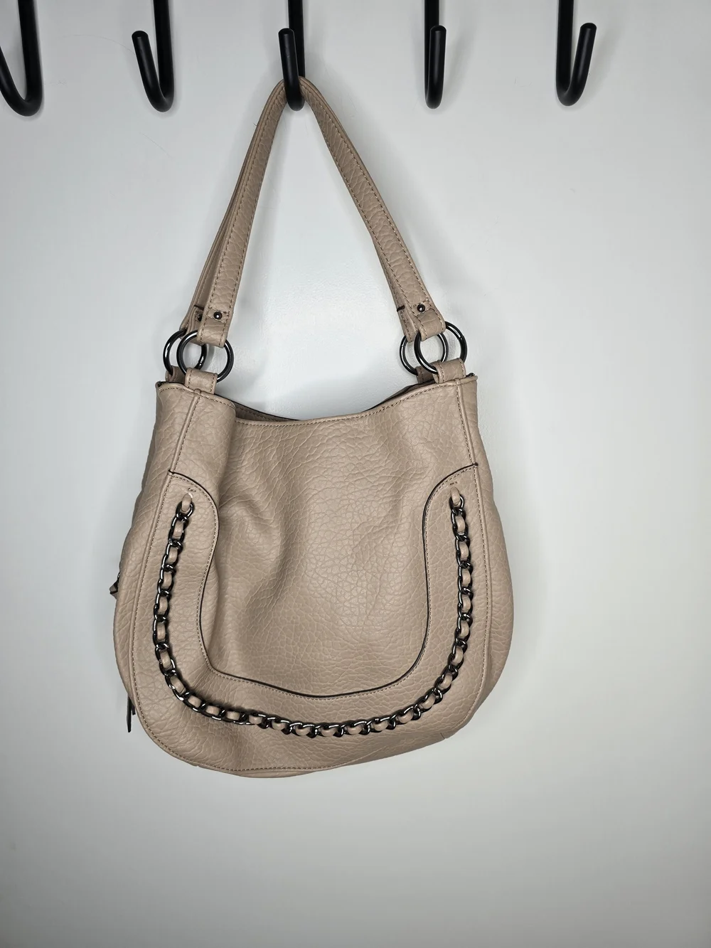 Jessica Simpson Beige Pebbled Faux Leather Hobo Bag